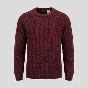 Saugatuck Mens Large Red Sweater Pullover Marled‎ Ribbed Knit Raglan Sleeve